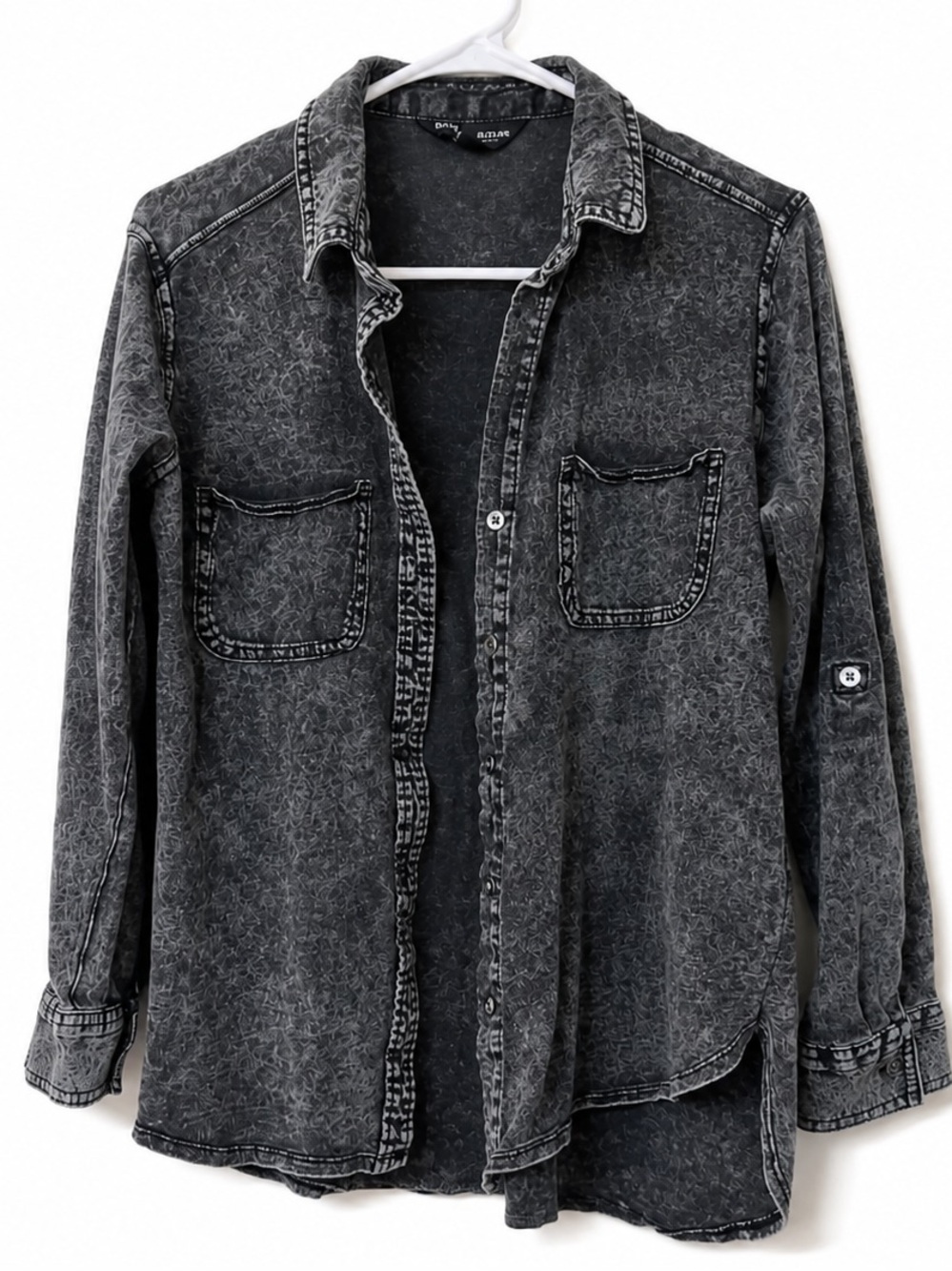 Rock & Republic Washed Charcoal Black Button-Down Shirt